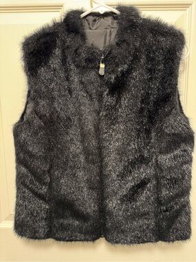 Black Faux Fur Reversible Vest - Plush Sleeveless Jacket
